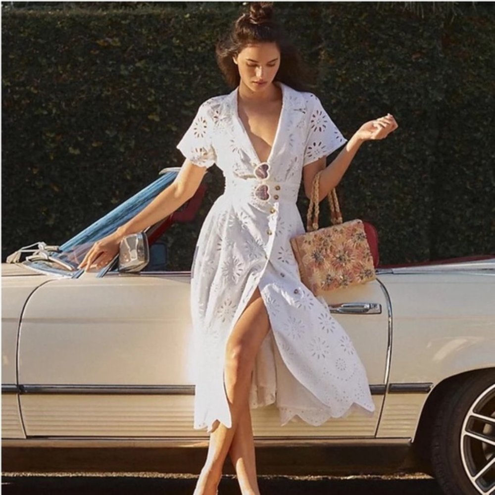 Anthropologie White Eyelet Midi Dress